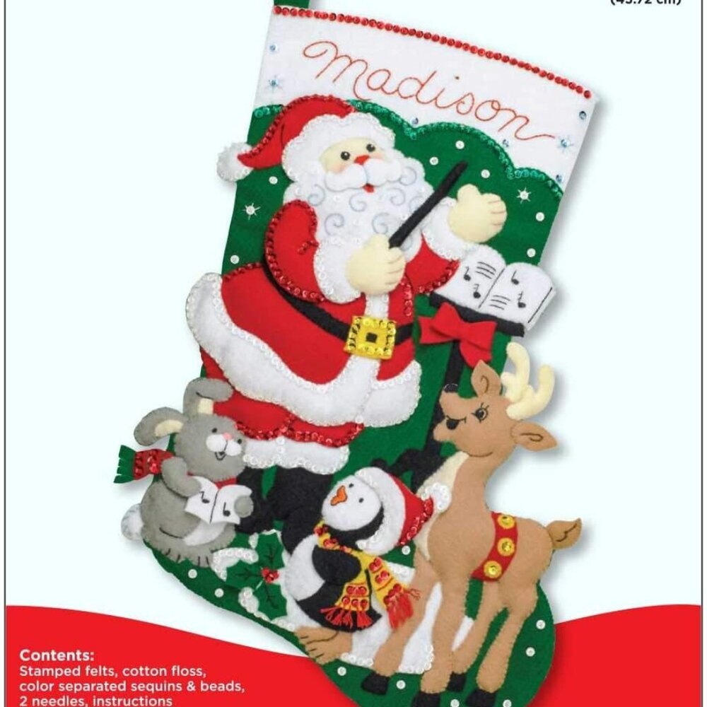 Felt Applique Stocking Kit Santa Choir Practice, 18"